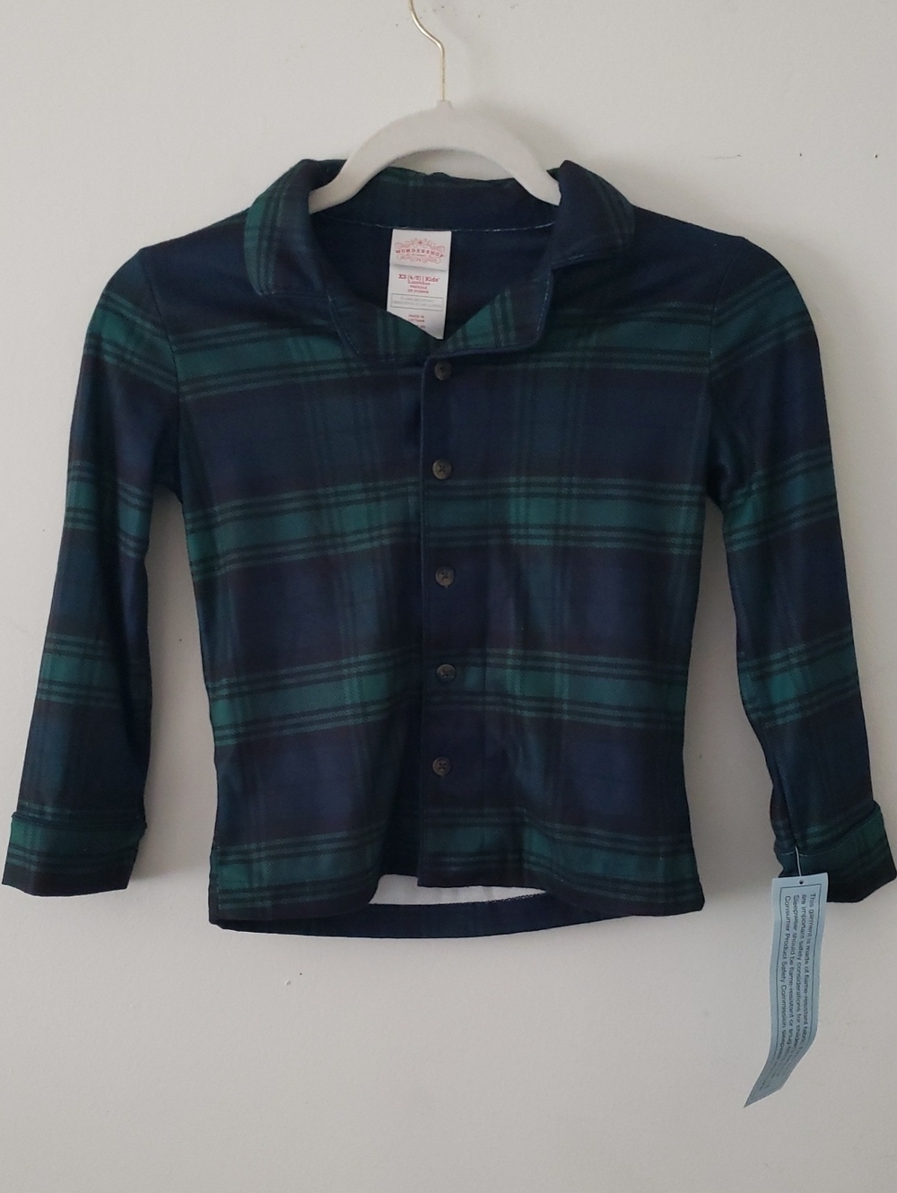 NWT Wondershop Kids Plaid Pajama Top Size XS (4/5) Green Navy Flannel Style